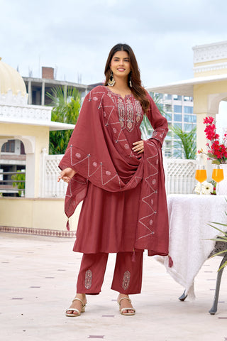 Mul Chanderi Kurta Set with Roman Silk Bottom -KS-360