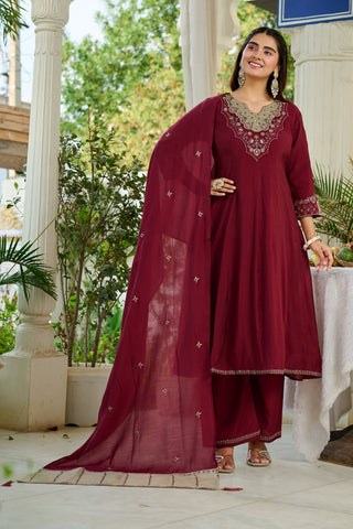 Elegant Mul Chanderi Kurta with intricate embroidery and Khatili work-KS-372