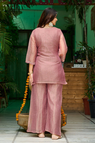 Blush Glow Salsa Crush Kurta Palazzo Set with Dupatta-IV-1122