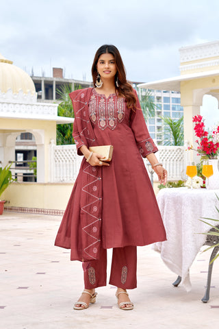 Mul Chanderi Kurta Set with Roman Silk Bottom -KS-360