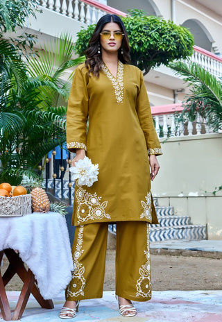 Embroidered Three-Quarter Sleeves Flex  Cotton Top With Trouser-KS-245