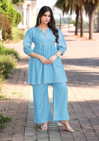 Embroidered Tunic With Trouser Co-Ords-HELISHA