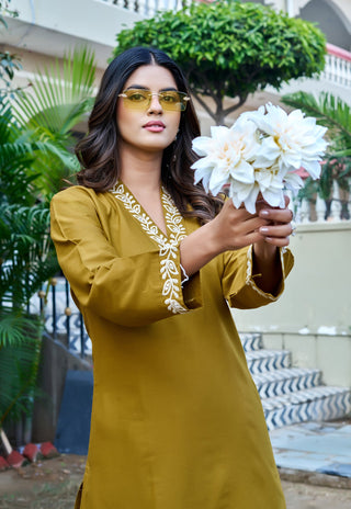 Embroidered Three-Quarter Sleeves Flex  Cotton Top With Trouser-KS-245