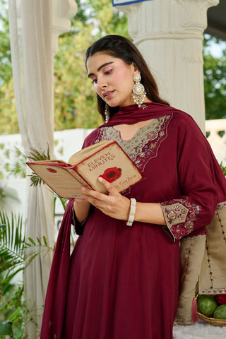 Elegant Mul Chanderi Kurta with intricate embroidery and Khatili work-KS-372