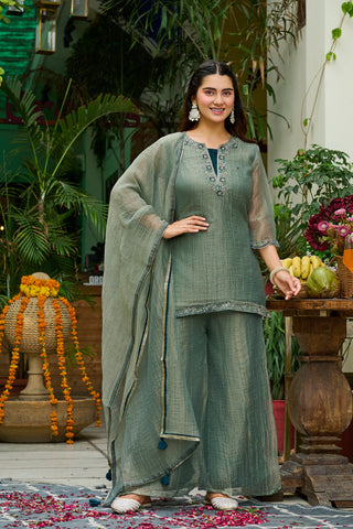 Women Salsa Crush Kurta Palazzo Set with Dupatta-IV-1123