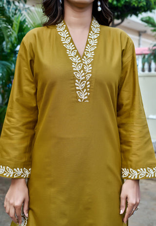 Embroidered Three-Quarter Sleeves Flex  Cotton Top With Trouser-KS-245