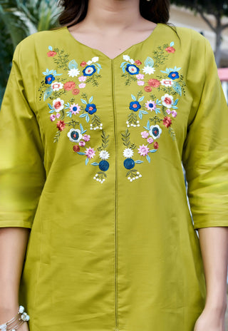 Embroidered Three-Quarter Sleeves Flex  Cotton Top With Trouser-KS-133