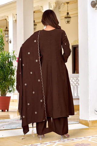 Floral Printed Mull Chanderi Kurta With Palazzos And Dupatta-KS-364