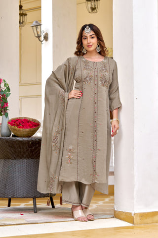 Elegant Mul Chanderi Embroidered Kurta Set-KS-368