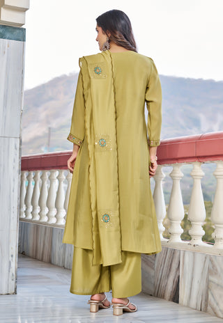 Golden Meadow Chanderi Kurta Set - front view