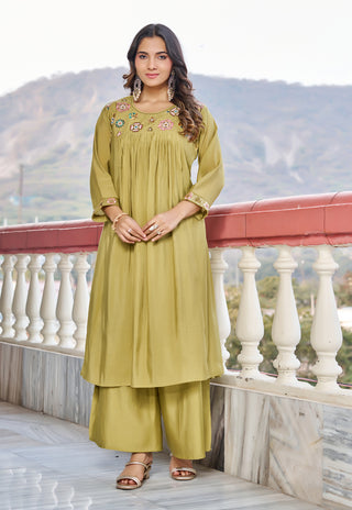 Golden Meadow Chanderi Kurta Set - product detail view