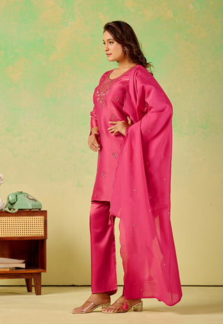 Fuchsia Bloom Embroidered Kurta Set - product detail view