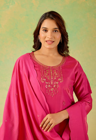 Fuchsia Bloom Embroidered Kurta Set - product detail view
