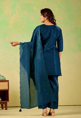 Midnight Teal Embroidered Kurta Set - product detail view