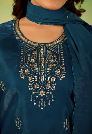 Midnight Teal Embroidered Kurta Set - product detail view