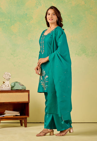 Teal Allure Embroidered Kurta Set - product detail view