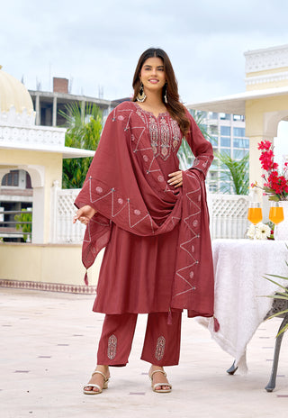 Rosewood Chanderi Embroidered Kurta Set - front view