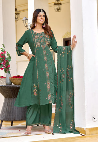 Emerald Charm Chanderi Kurta Set - product detail view