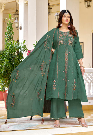 Emerald Charm Chanderi Kurta Set - product detail view