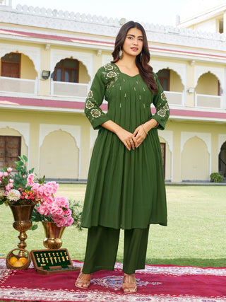 Forest Grace Embroidered Kurta Set - front view