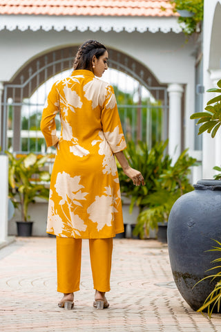 Floral Printed Shirt Collar A-Line Kurta With Pyjama-ALEXA